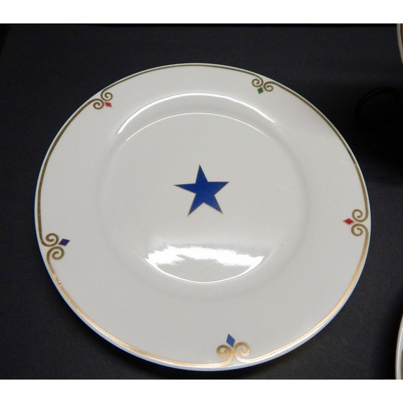 Pier 1 Imports Celebration Salad Plate Red Blue Green Purple Stars Set of 4 - Picture 3 of 14